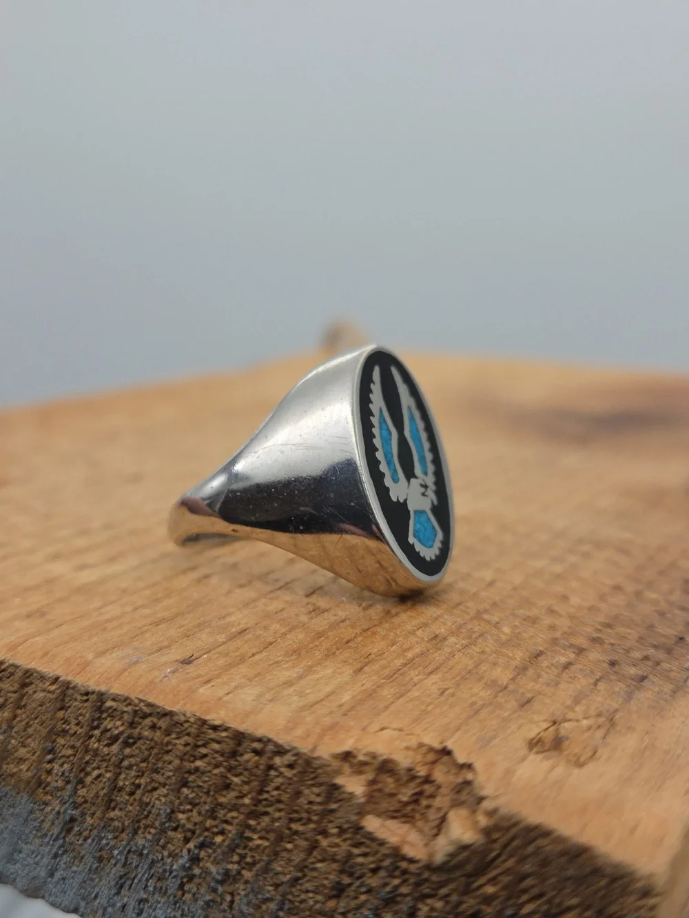 Vintage Native American Turquoise‎ Onyx Eagle Ring Men's 13